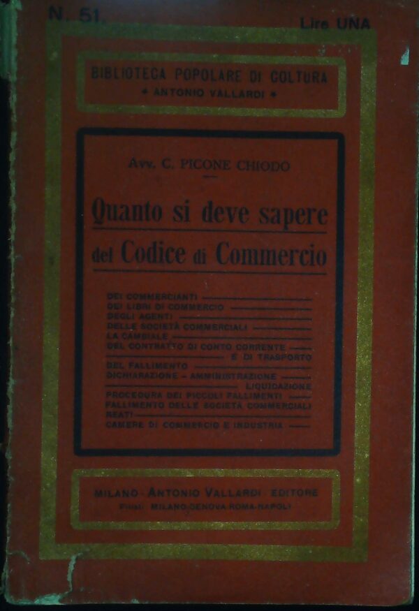 Quanto Si Deve Sapere Del Codice Di Commercio - Calogero Picone Chiodo - Ed. Antonio Vallardi Milano 1919