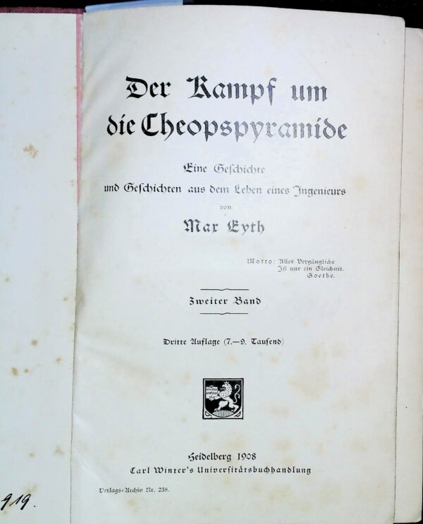 Der Kampf Um Die Cheopspyramide - Max Eyth - Ed. Carl Witer Seidelberg 1908 - immagine 2