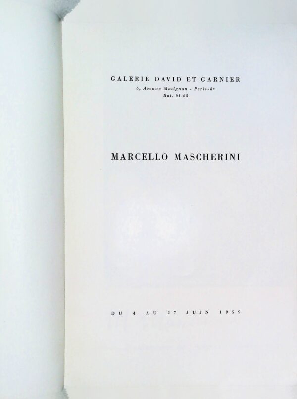 Marcello Mascherini: Du 4 Au 27 Juin 1959 -Jean Bouret - Ed. Galerie David Et Garnier Paris 1959 - immagine 2