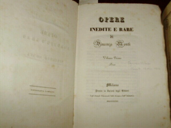 Opere Inedite E Rare (5 Volumi) - Vincenzo Monti - Ed. Società Degli Editori Milano 1832 - immagine 3