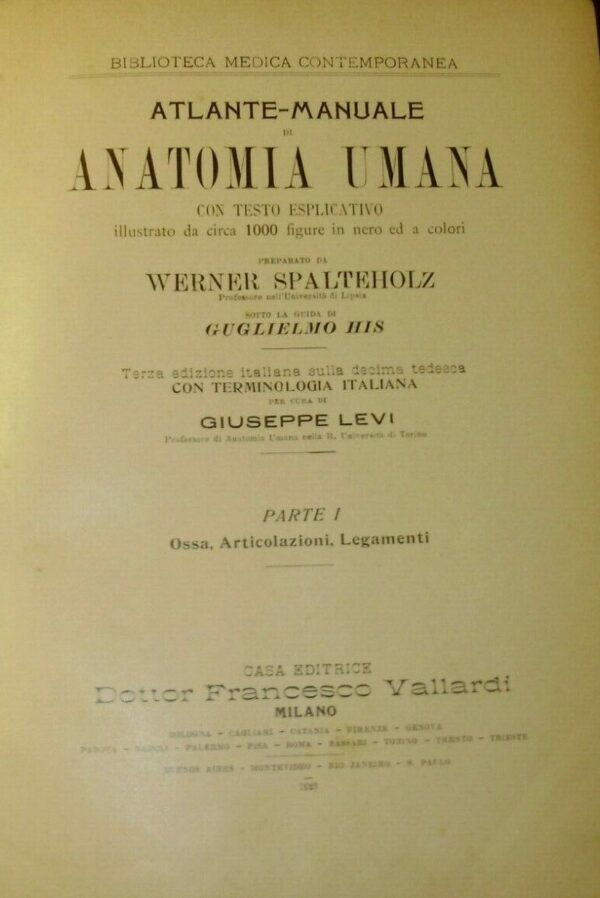 Atlante-Manuale Di Anatomia Umana - Werner Spalteholz - Ed. Francesco Vallardi Milano 1923