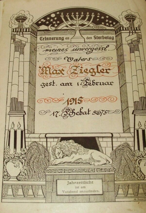 Erinnerung An Den Sterbetag Prcines Unvergessl. Vaters Max Ziegler - Ignoto - Ed. Wien 1915