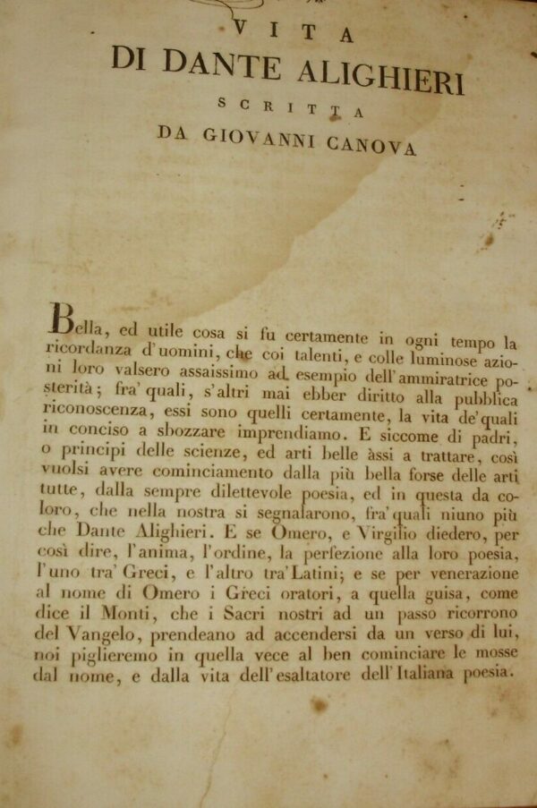 Vita Di Dante Alighieri - Giovanni Canova - Ed. Società Tipografica Verona 1819