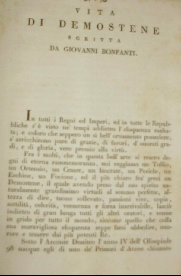 Vita Di Demostene - Giovanni Bonfanti - Ed. Società Tipografica Verona 1819