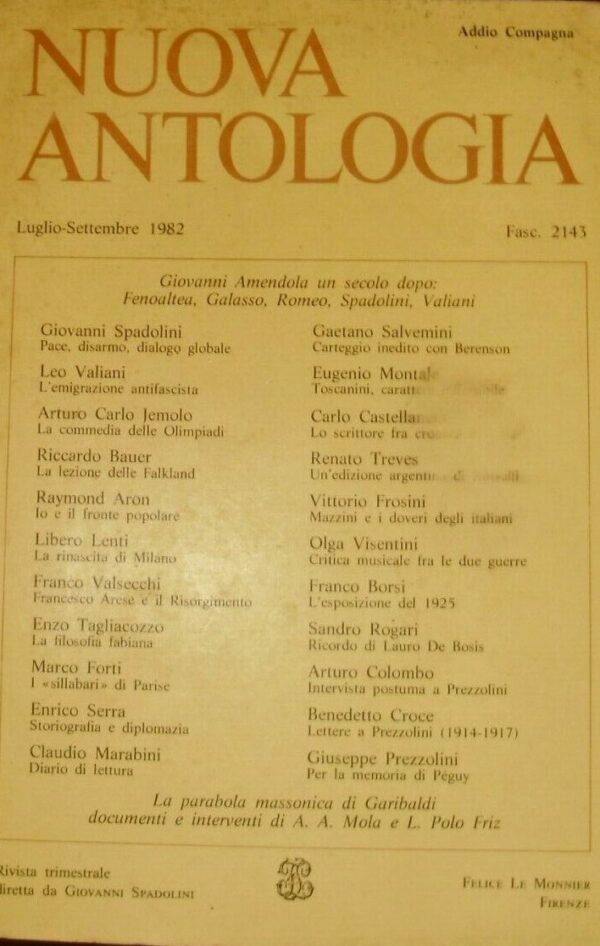 Nuova Antologia (Luglio- Settembre 1982) - Giovanni Spadolini / Autori Vari - Ed. Felice Le Monnier Firenze 1982