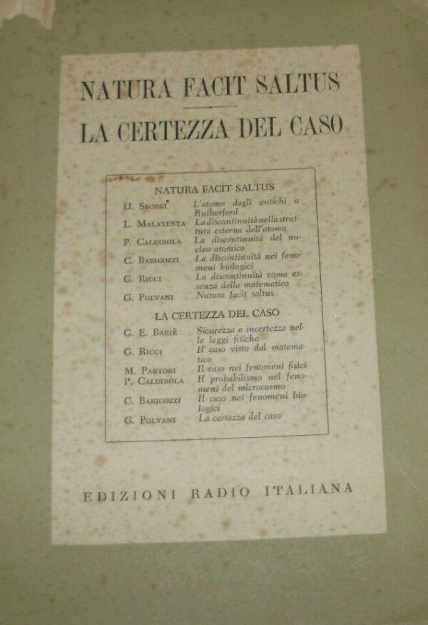 Natura Facit Saltus. La Certezza Del Caso - Autori Vari - Ed. ERI Edizioni Radio Italiana Torino 1952