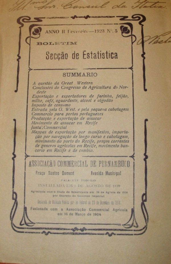 Boletim Seccao De Estatistica (Anno II°-N°5) - Autori Vari - Ed. Associacao Commercial De Pernabuco 1923