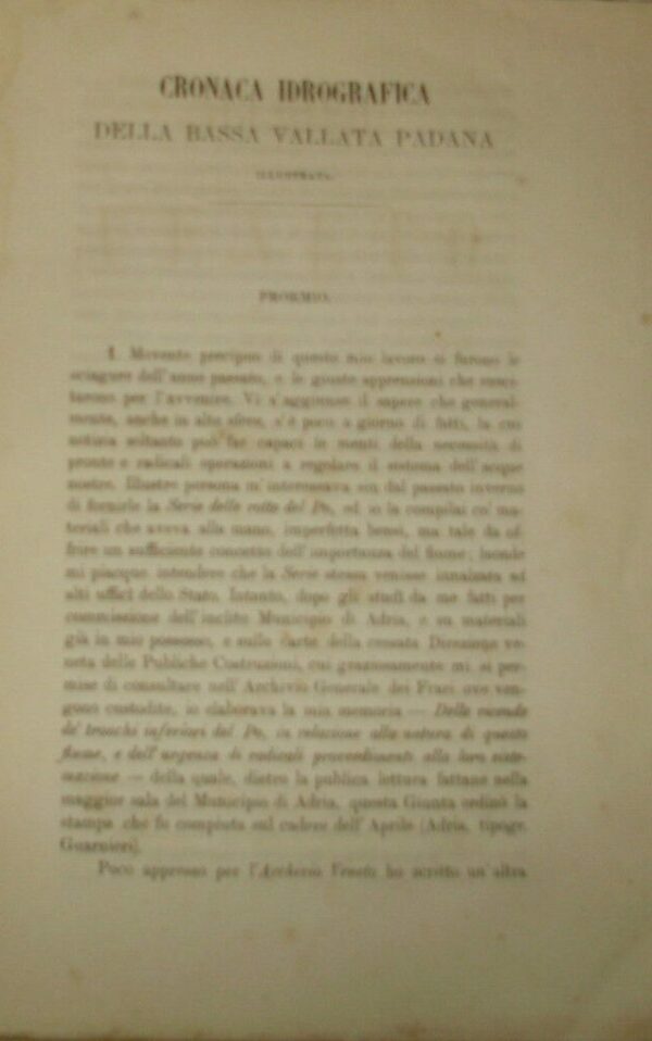 Cronaca Idrografica Della Bassa Vallata Padana - Francesco Bocchi - Ed. Archivio Veneto 1873