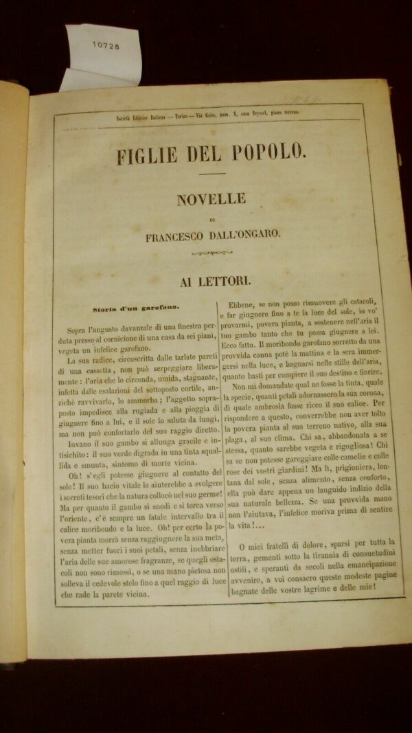 Novelle - Francesco Dall'Ongaro - Ed. SEI Società Editrice Internazionale Torino 1853